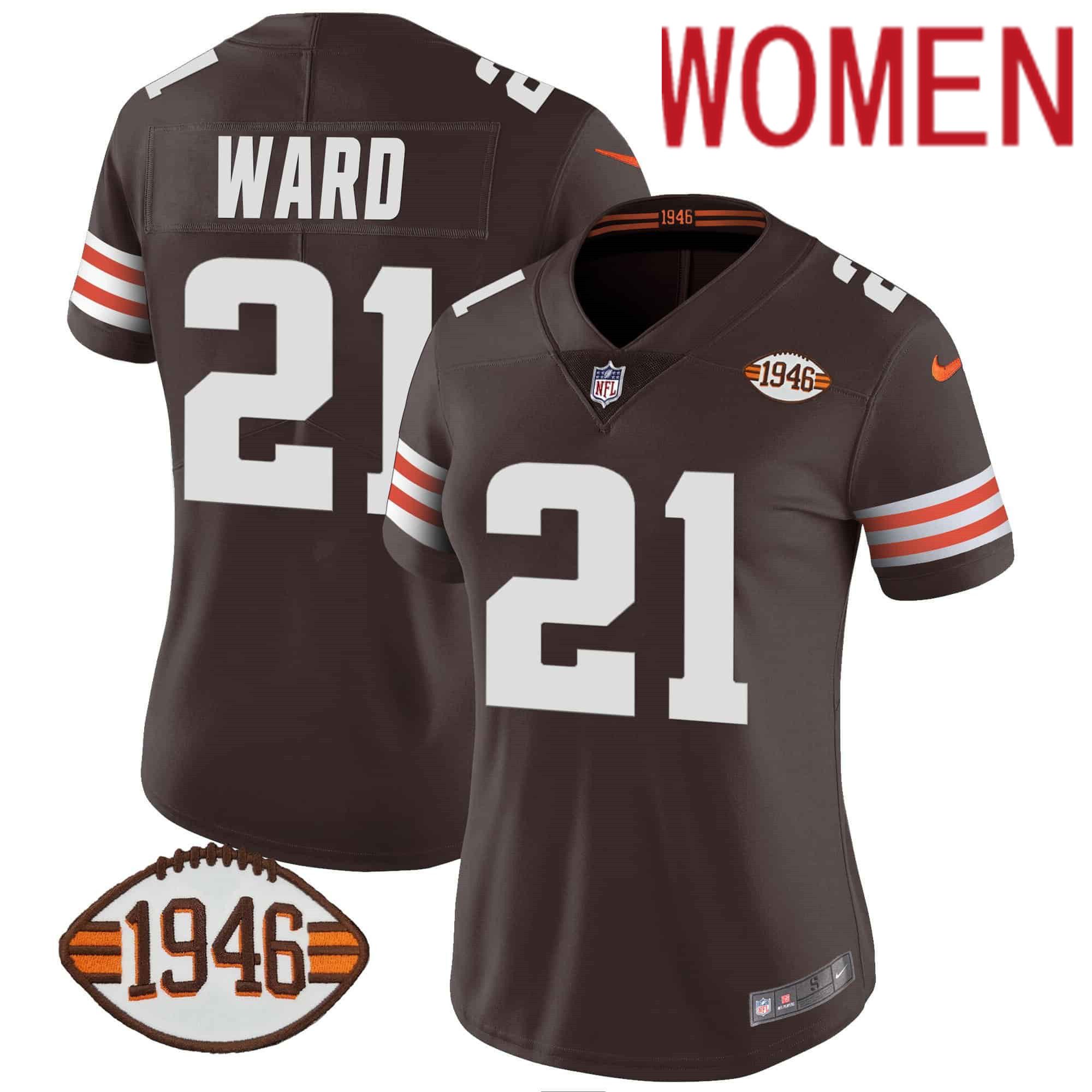 Women Cleveland Browns #21 Ward Brown 1946 75th Anniversary Patch 2024 Nike NFL Jersey style 1->women nfl jersey->Women Jersey